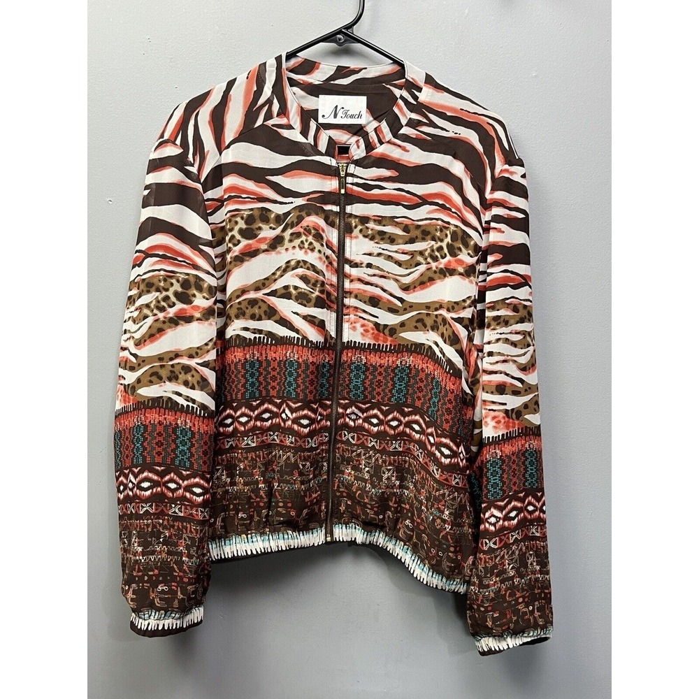 N Touch Jacket Womens XL Multicolor Animal Tribal Print Zip Bomber Lightweight